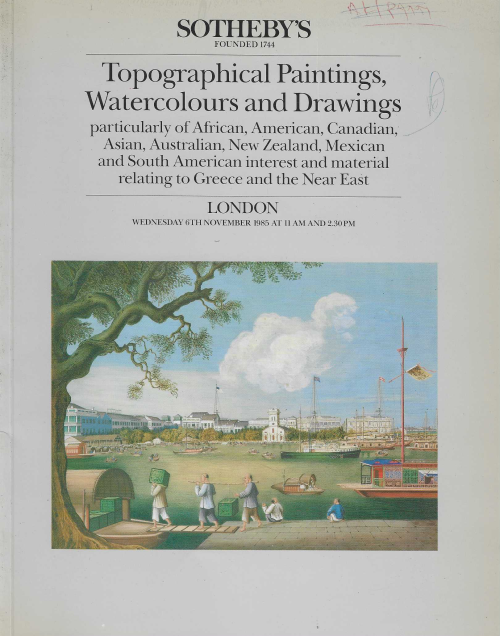 TOPOGRAPHICAL PAINTINGS WATERCOLOURS AND DRAWINGS. LONDON 6 NOVEMBER 1985 - PARTICULARLY OF AFRICAN, AMERICAN, ASIAN, AUSTRALIAN INTEREST AND MATERIAL RELATING TO GREECE AND NEAR EAST